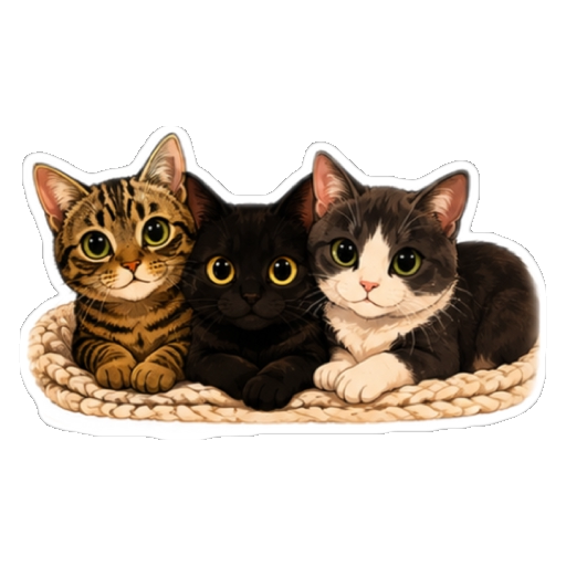 Pipi, Pangu y Koda juntos en su canasta